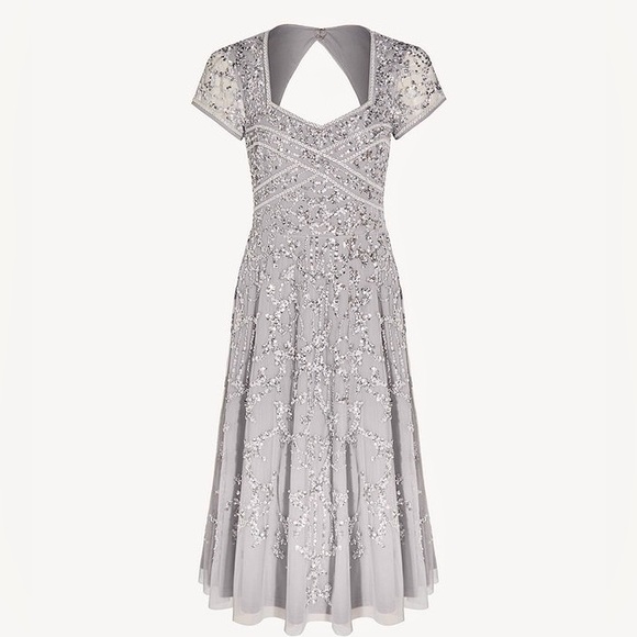 Adrianna Papell Sequin Embellished Cocktail Midi Dress Silver Size 10 - Picture 2 of 10